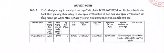 Techcombank dự chi 2.000 tỷ đồng tất toán trái phiếu trước hạn- Ảnh 1.
