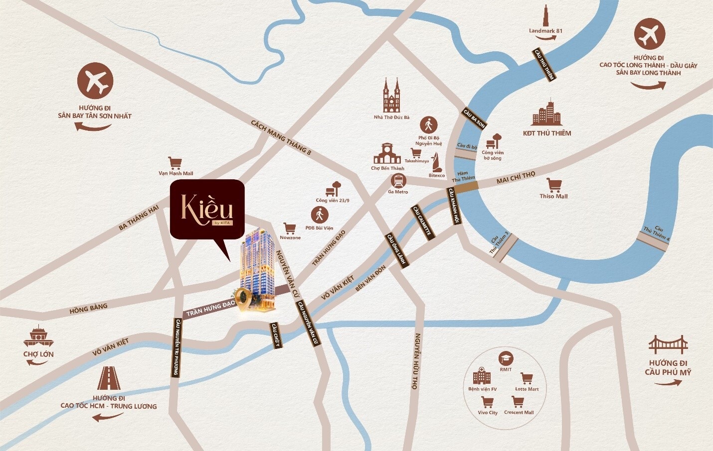 Kiều by KITA sở hữu vị trí di chuyển đến các địa điểm rất thuận lợi.