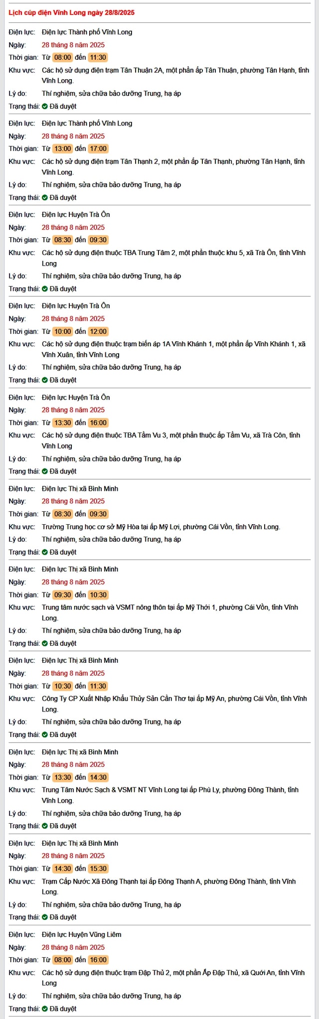Tra cứu lịch cúp điện hôm nay Thứ 5 ngày 28/8/2025 tại Vĩnh Long- Ảnh 1.