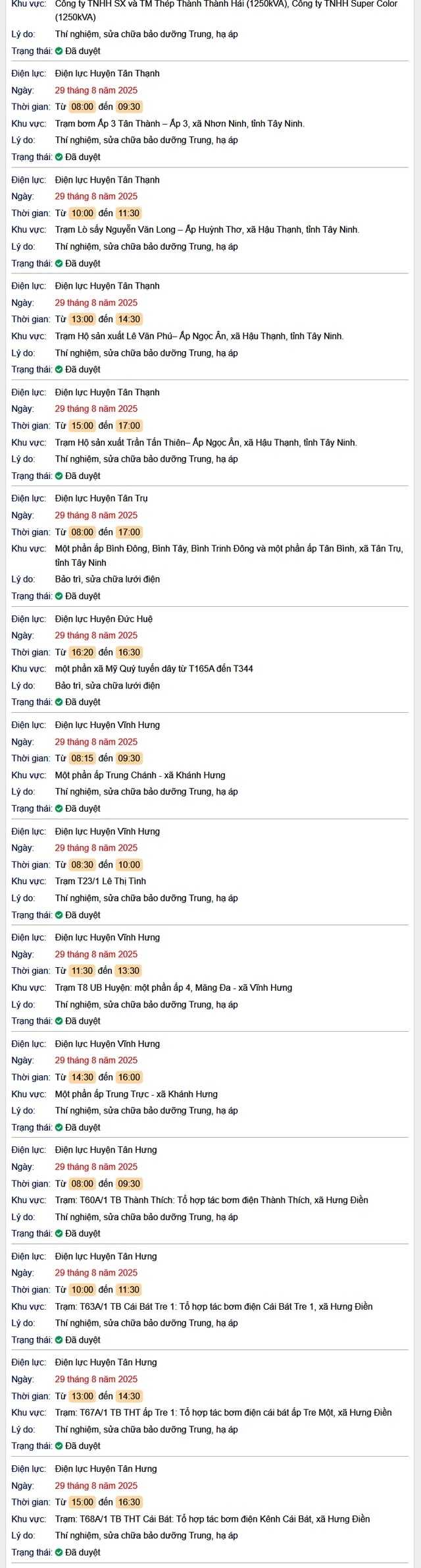 Tra cứu lịch cúp điện hôm nay Thứ 6 ngày 29/8/2025 tại Long An- Ảnh 2.