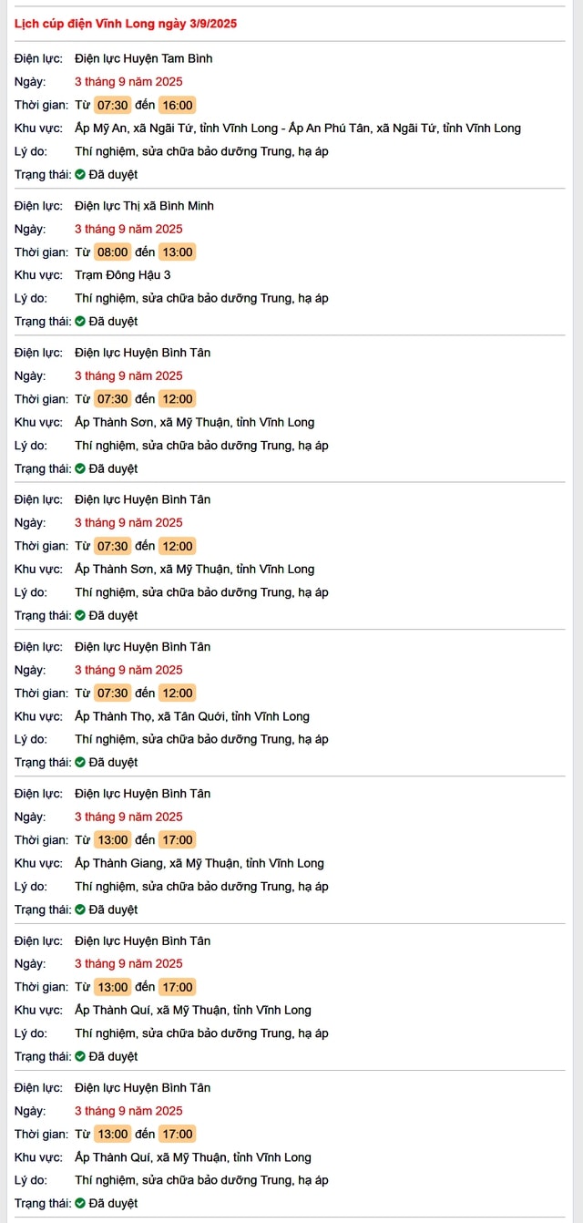 Tra cứu lịch cúp điện hôm nay Thứ 4 ngày 3/9/2025 tại Vĩnh Long- Ảnh 1.