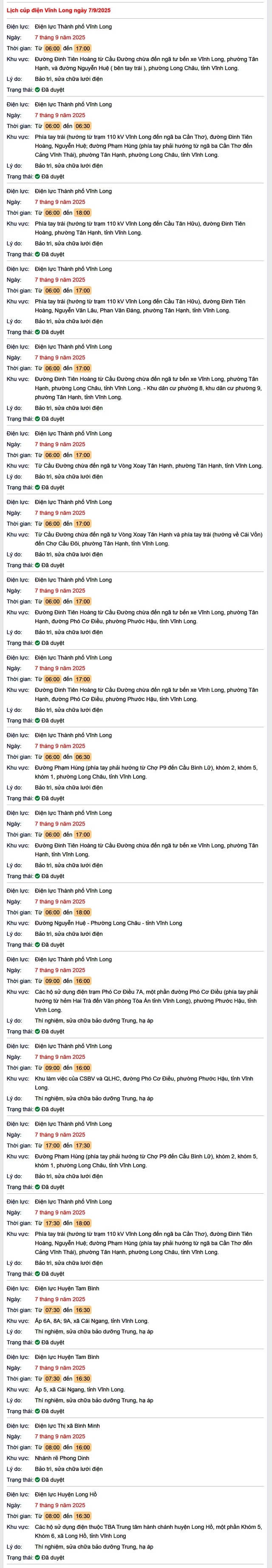 Tra cứu lịch cúp điện hôm nay Chủ Nhật ngày 7/9/2025 tại Vĩnh Long- Ảnh 1.