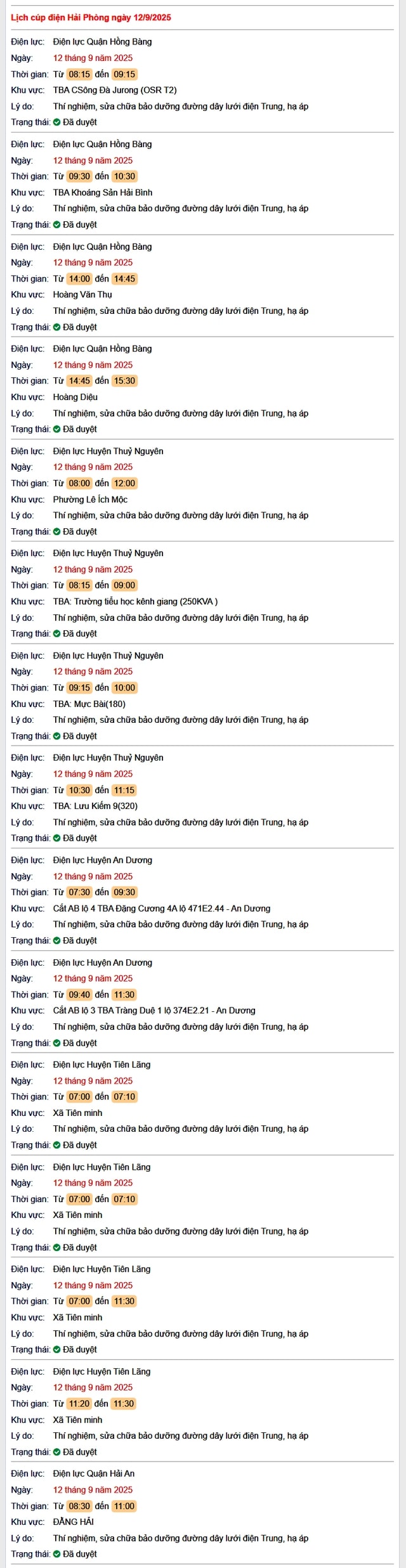 Tra cứu lịch cắt điện Hải Phòng hôm nay Thứ 6 ngày 12/9/2025- Ảnh 1. Tra cứu lịch cắt điện Hải Phòng hôm nay Thứ 6 ngày 12/9/2025- Ảnh 1.