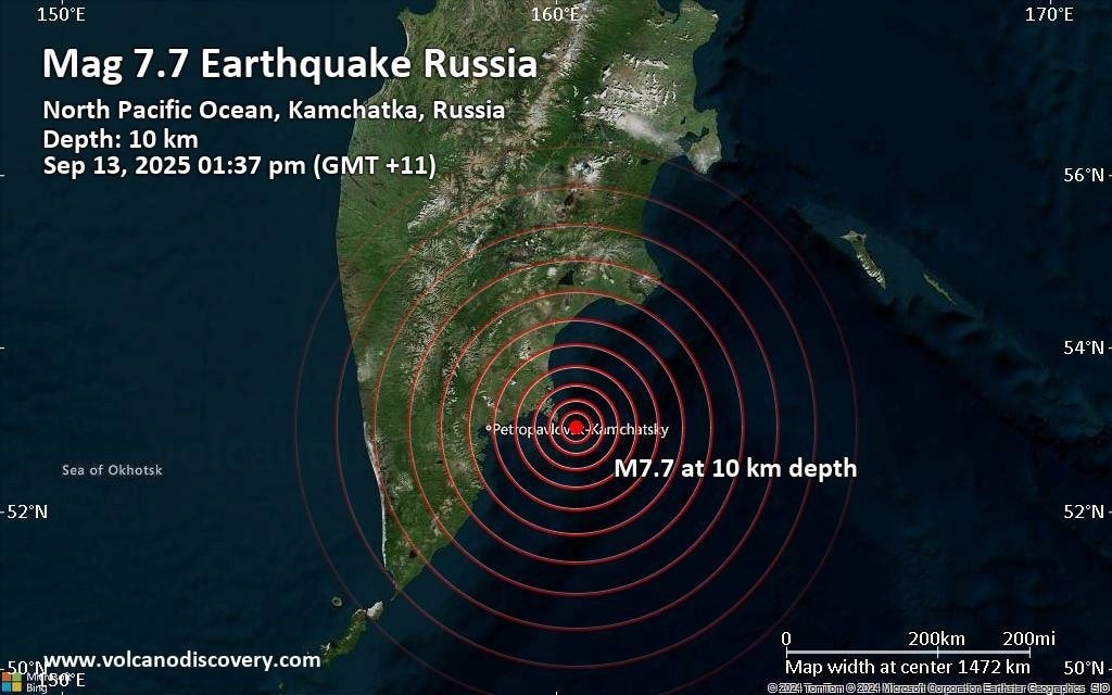 Động đất mạnh 7,1 độ richter gần bờ biển Nga, cảnh báo sóng thần.