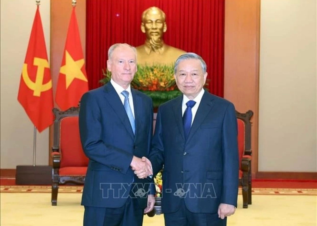 Chiều 16/9/2025, tại Trụ sở Trung ương Đảng, Tổng Bí thư Tô Lâm tiếp Trợ lý Tổng thống, Chủ tịch Hội đồng Biển Liên bang Nga Nicolai Patrushev. (Ảnh: Thống Nhất - TTXVN)