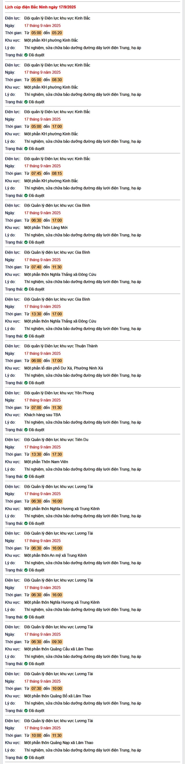 Tra cứu lịch cắt điện Bắc Ninh hôm nay Thứ 4 ngày 17/9/2025- Ảnh 1.