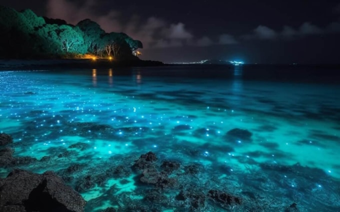 Biển đêm phát sáng trên đảo  Vaadhoo. Ảnh: The lovers passport