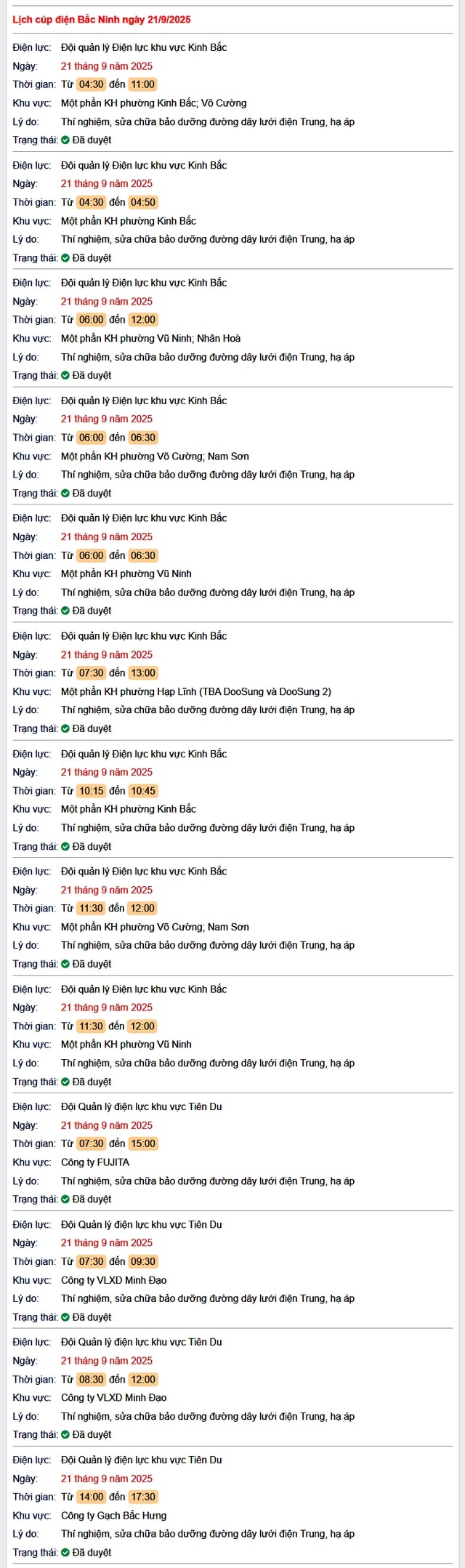 Tra cứu lịch cắt điện Bắc Ninh hôm nay Chủ Nhật ngày 21/9/2025- Ảnh 1.