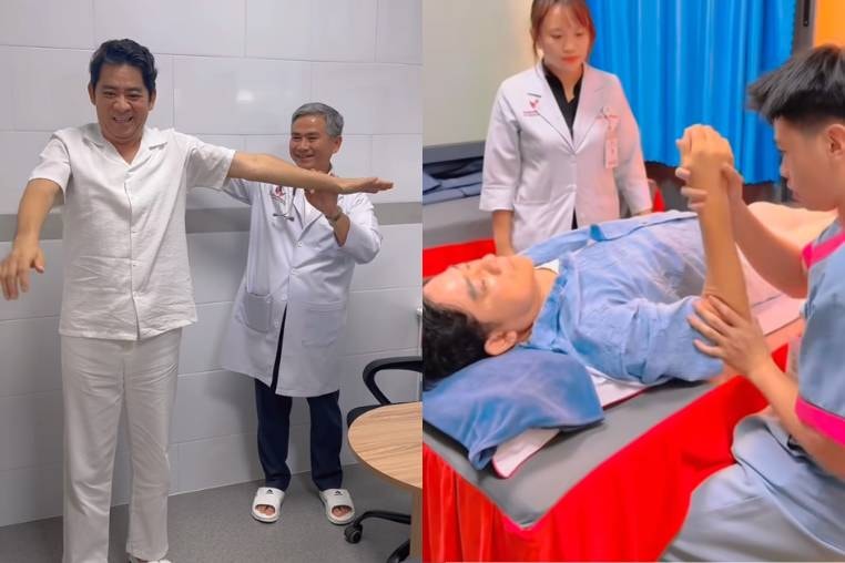 Diễn viên Huỳnh Anh Tuấn tập vật lý trị liệu hậu đột quỵ.