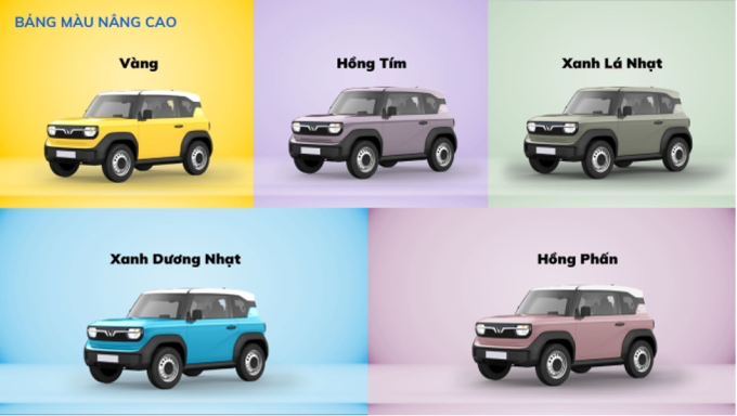 Tuỳ chọn màu sắc của VF 3 tại thời điểm mở đặt cọc. Ảnh: VinFast