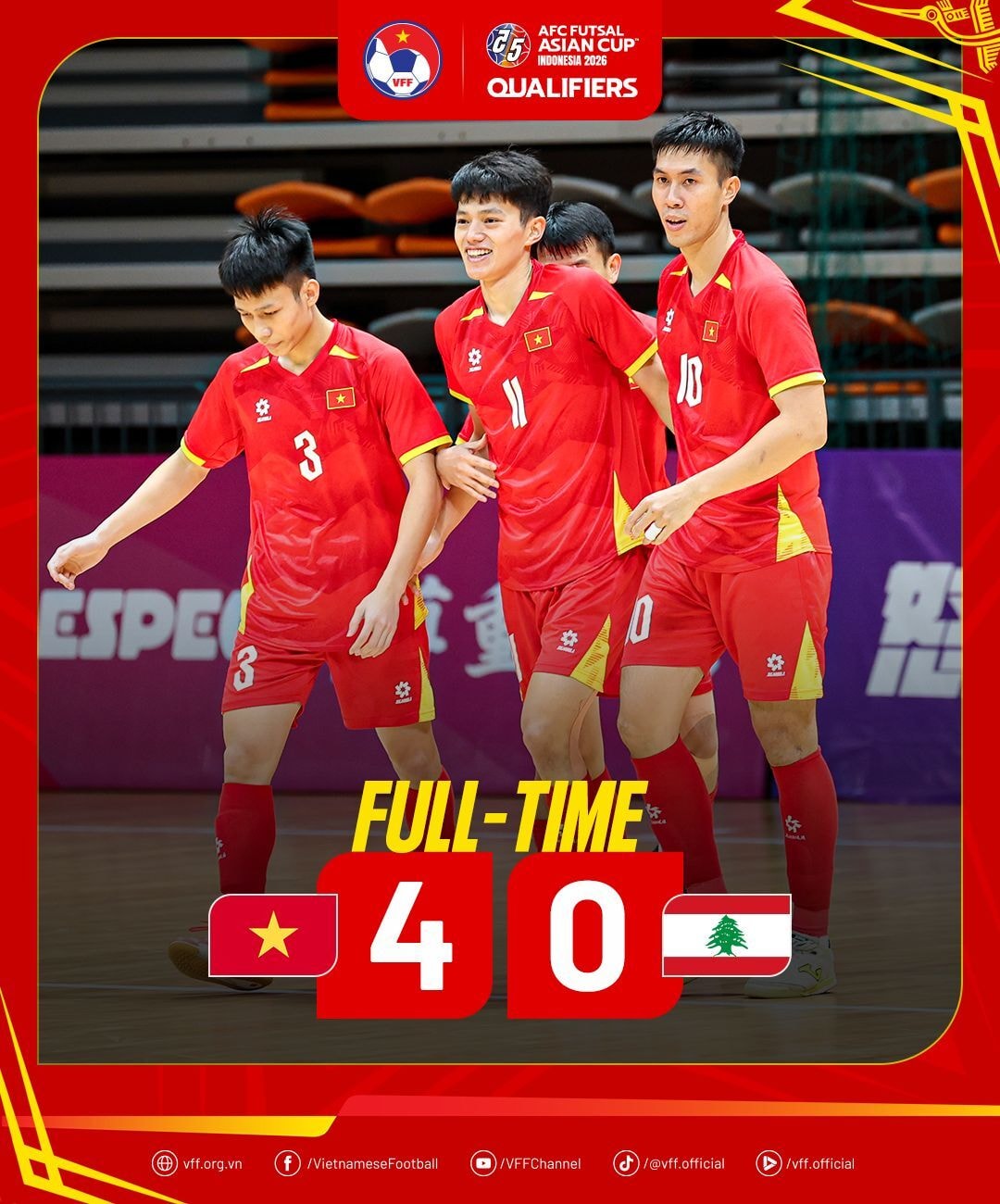 Đội tuyển Việt Nam thắng Lebanon 4-0.