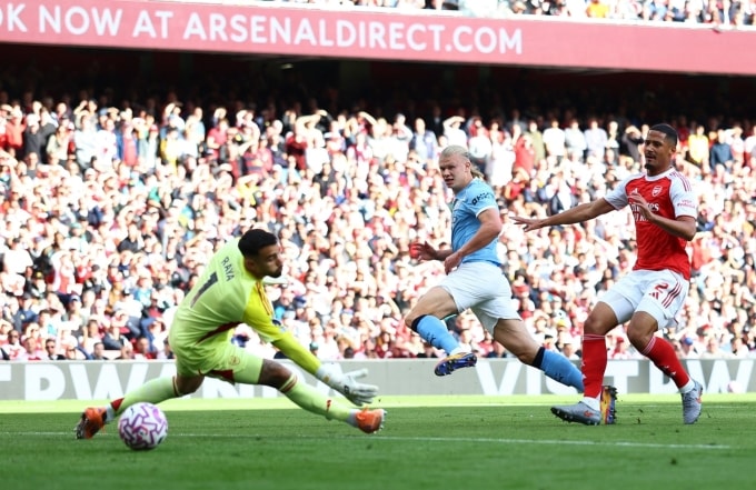 Haaland ghi bàn mở tỷ số trận Man City hòa Arsenal 1-1 tại vòng 5 Ngoại hạng Anh ngày 21/9. Ảnh: Reuters