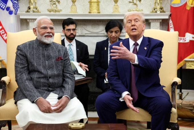 Tổng thống Mỹ Donald Trump tiếp Thủ tướng Ấn Độ Narendra Modi tại Nhà Trắng hồi tháng hai. Ảnh: Reuters