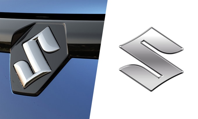 Logo Suzuki mới (bên phải) và logo cũ bên trái. Ảnh: Carscoops