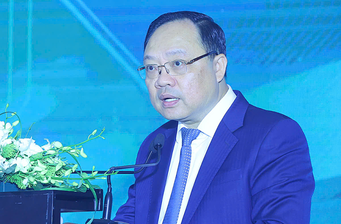 Ông Phạm Anh Tuấn, Vụ trưởng Vụ Thanh toán, Ngân hàng Nhà nước Việt Nam, phát biểu tại sự kiện họp báo Ngày thẻ Việt Nam sáng nay. Ảnh: BTC.