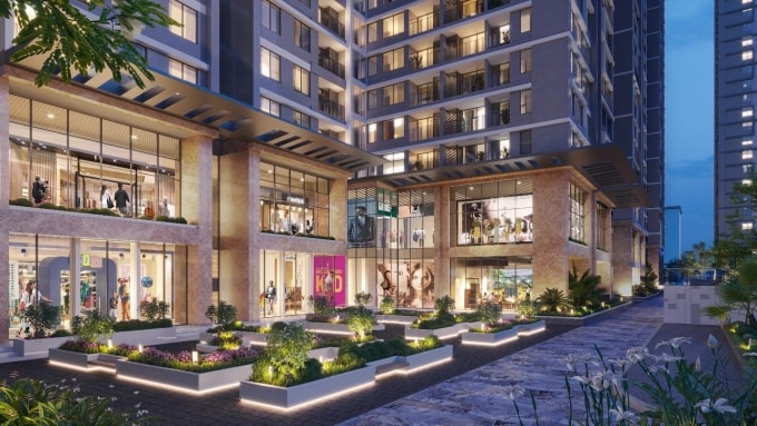 Hệ shophouse khối đế tại dự án góp phần nâng cao sức hút với khách thuê. Ảnh: HMR