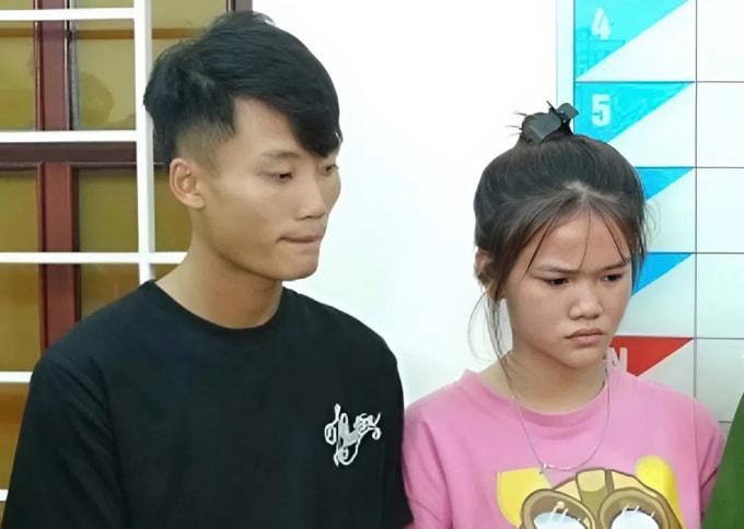 Nghi can Quang Anh và Tuyết (từ trái qua), tại cơ quan điều tra. Ảnh: Công an cung cấp