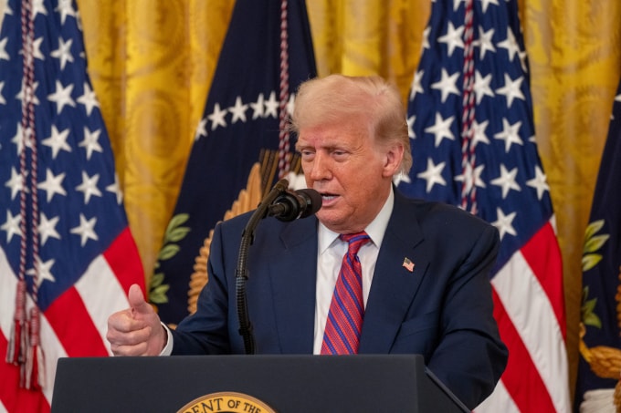 Tổng thống Mỹ Donald Trump phát biểu tại Nhà Trắng ngày 18/7. Ảnh: AFP