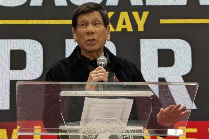 Cựu tổng thống Philippines Rodrigo Duterte phát biểu ở Hong Kong ngày 10/3, một ngày trước khi bị bắt tại sân bay Manila. Ảnh: AFP