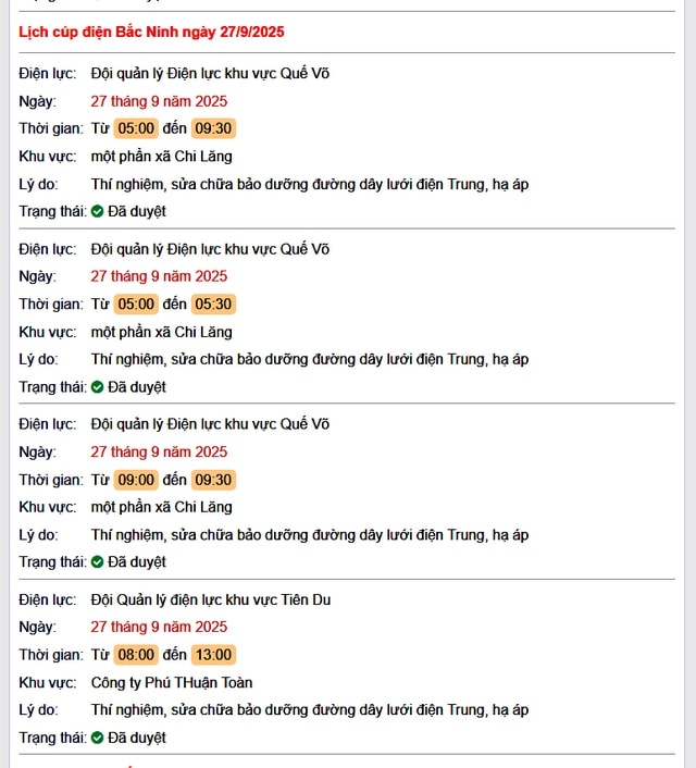 Tra cứu lịch cắt điện Bắc Ninh hôm nay Thứ 7 ngày 27/9/2025- Ảnh 1.