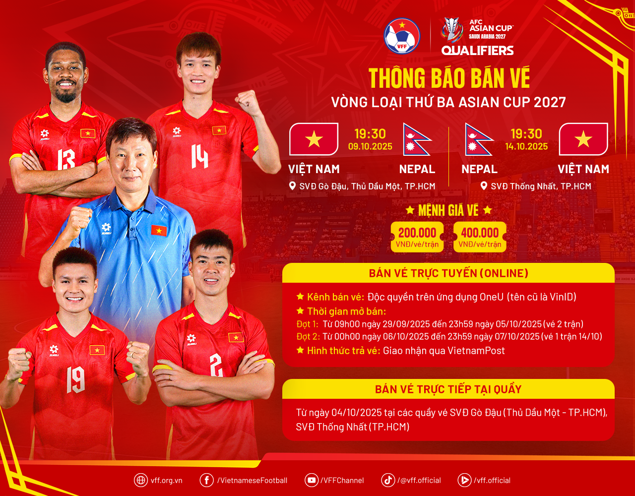 Vé xem đội tuyển Việt Nam đấu Nepal chuẩn bị được phân phối.