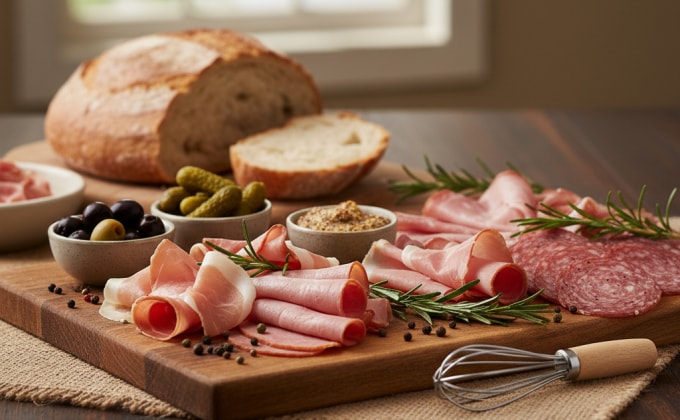 Phụ gia trong thịt nguội, nước sốt salad có thể gây hại cho đường ruột. Ảnh minh họa tạo bởi AI