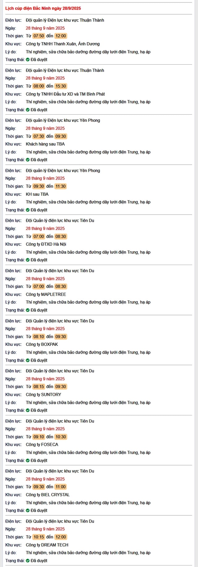 Tra cứu lịch cắt điện Bắc Ninh hôm nay Chủ Nhật ngày 28/9/2025- Ảnh 1.