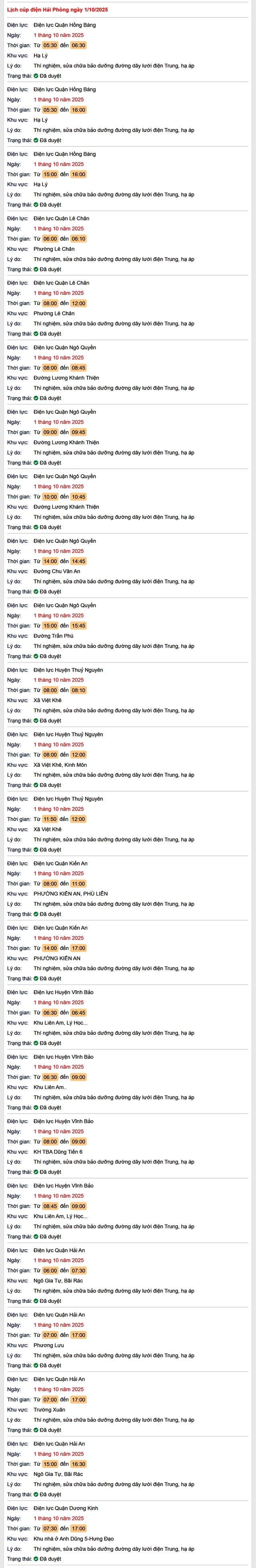 Tra cứu lịch cắt điện Hải Phòng hôm nay Thứ 4 ngày 1/10/2025- Ảnh 1.