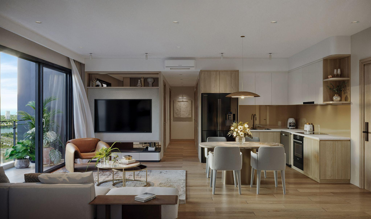 Thiết kế căn hộ 3 phòng ngủ thông minh, đảm bảo sự giao hòa giữa không gian gắn kết và riêng tư của gia đình.