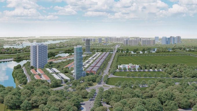 Khu đô thị hỗn hợp phía Tây sông Lệ Kỳ.  Ảnh: Sun Group