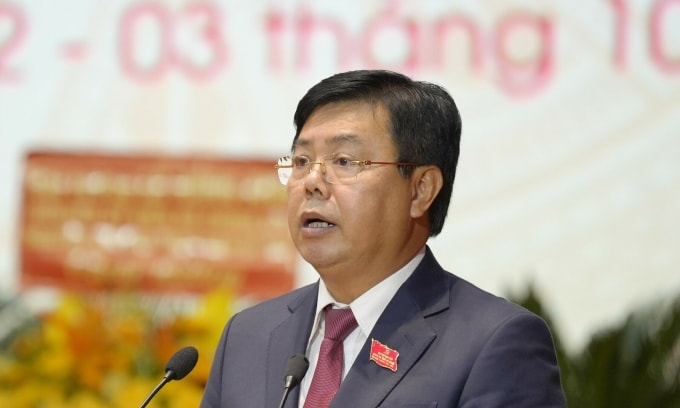 Ông Nguyễn Tiến Hải, phát biểu tại Đại hội đại biểu Đảng bộ tỉnh An Giang. Ảnh: Dương Đông