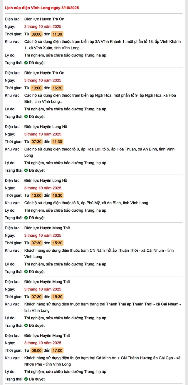 Tra cứu lịch cúp điện hôm nay Thứ 6 ngày 3/10/2025 tại Vĩnh Long- Ảnh 1.