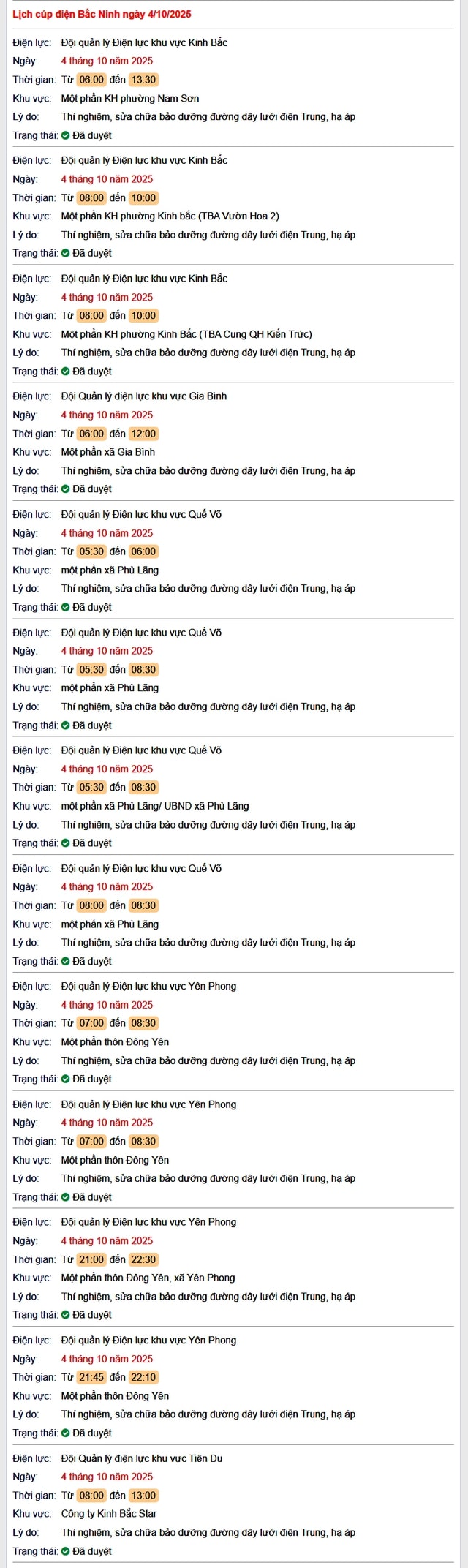 Tra cứu lịch cắt điện Bắc Ninh hôm nay Thứ 7 ngày 4/10/2025- Ảnh 1.