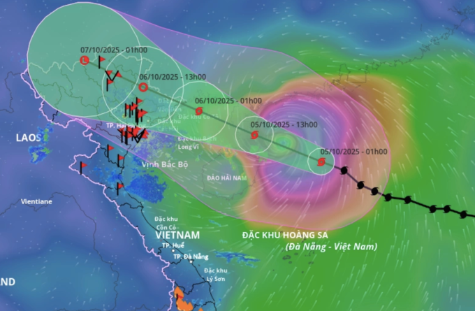 Dự báo hướng đi và vùng ảnh hưởng của bão Matmo. Ảnh: NCHMF