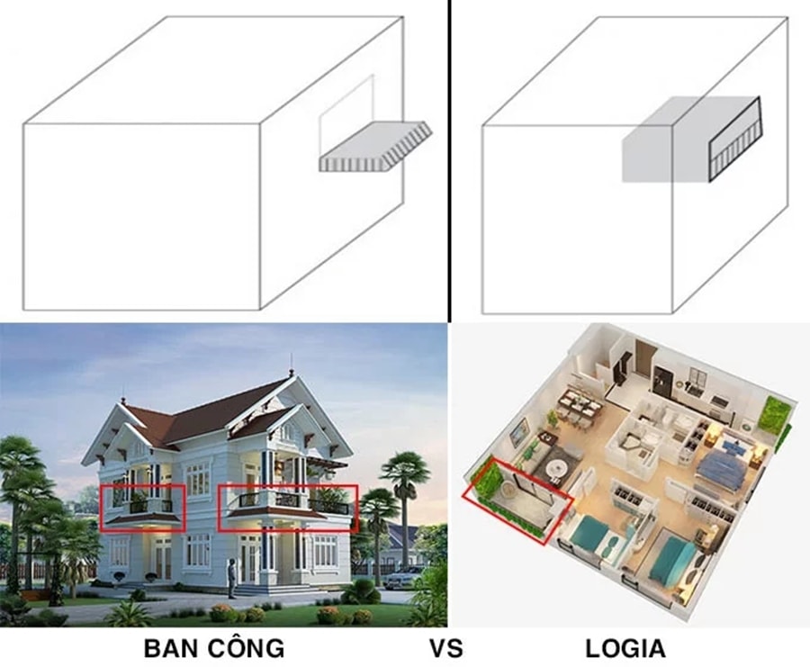 Ban công và lô gia có sự khác biệt. (Ảnh: Nhadepktv)