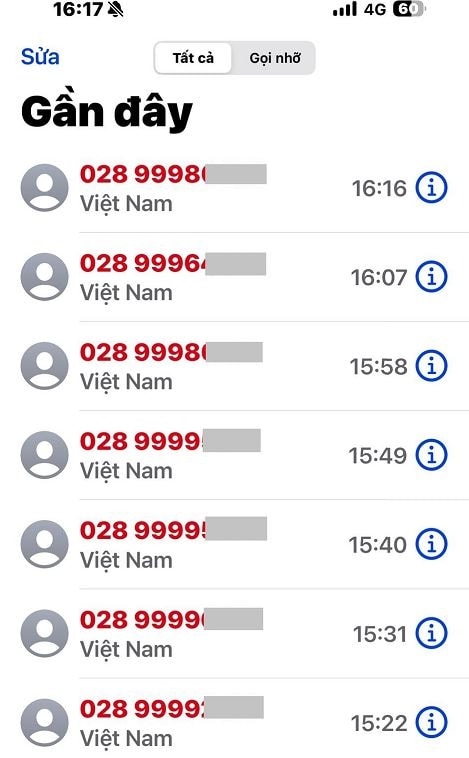 Danh sách cuộc gọi rác tra tấn người dùng. Ảnh: nhân vật cung cấp