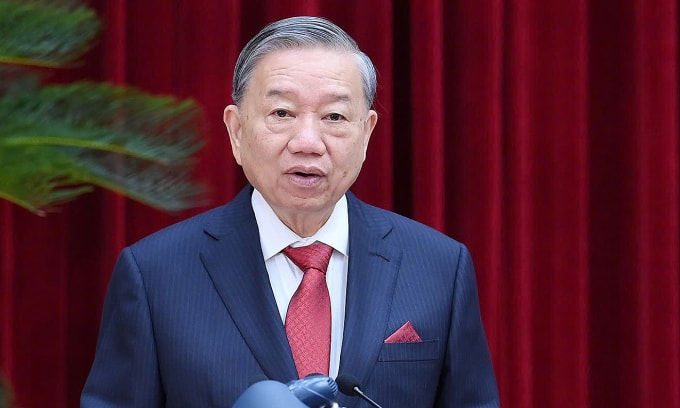 Tổng Bí thư Tô Lâm phát biểu khai mạc hội nghị Trung ương 13 sáng 6/10. Ảnh: Hoàng Phong