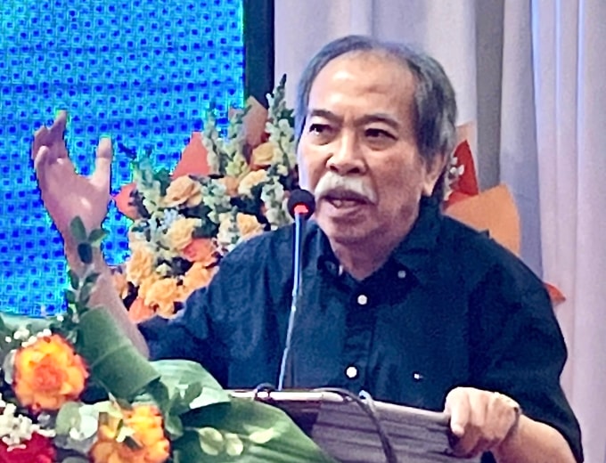 Chủ tịch Hội Nhà văn Việt Nam Nguyễn Quang Thiều ở hội thảo. Ảnh: Mai Lữ