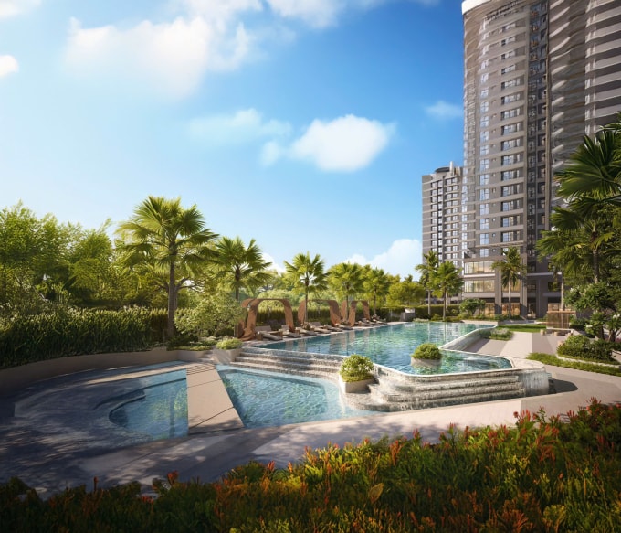 Phối cảnh tiện ích bể bơi tại dự án. Ảnh: TT Capital