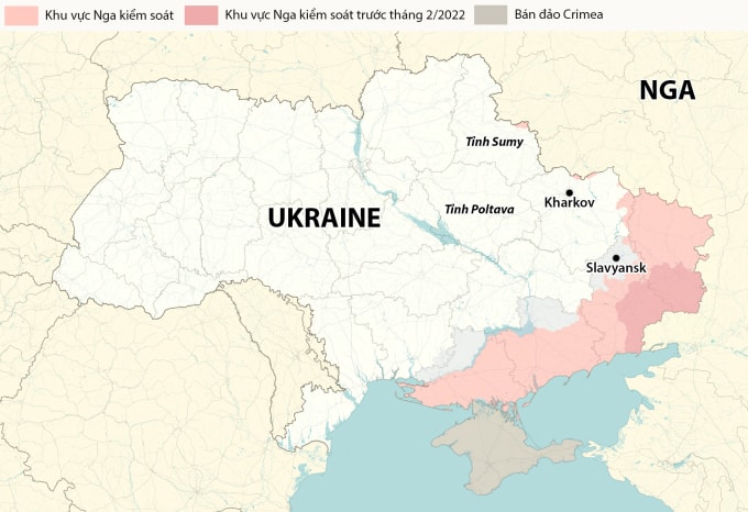 Vị trí thành phố Kharkov, Slavyansk cùng tỉnh Poltava và Sumy. Đồ họa: RYV