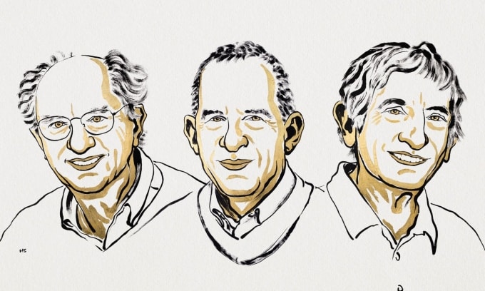 Chủ nhân giải thưởng Nobel Vật lý 2025 John Clarke, Michel H. Devoret và John M. Martinis. Ảnh: Nobel Prize