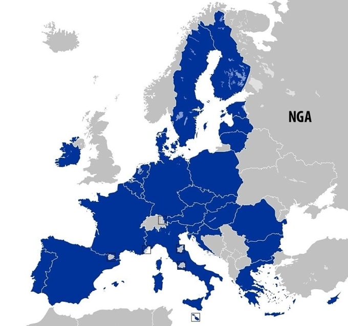 Vị trí Nga và các nước thành viên Liên minh châu Âu (EU). Đồ họa: Wiki Commons