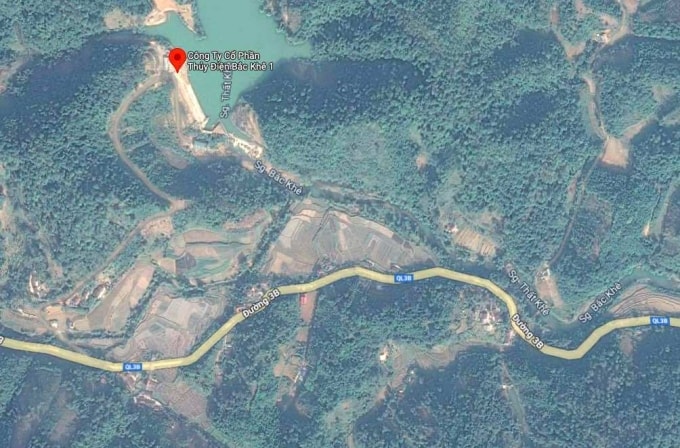 Chấm đỏ là vị trí Thủy điện Bắc Khê 1. Ảnh: Gmap