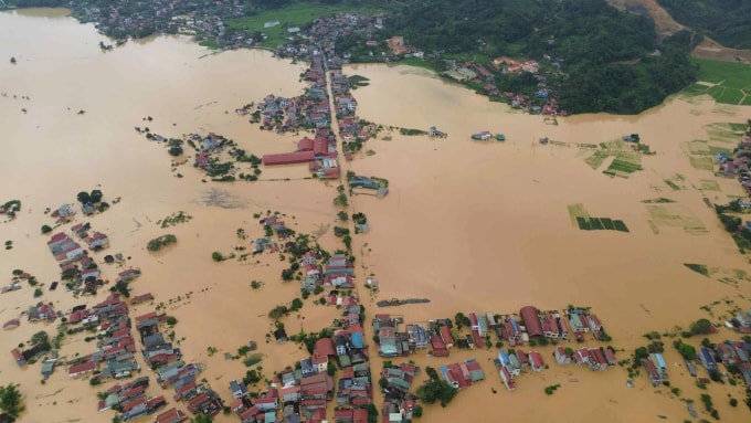 Nhà dân ở xã Thất Khê, tỉnh Lạng Sơn chìm trong lũ. Ảnh: Quốc Trọng