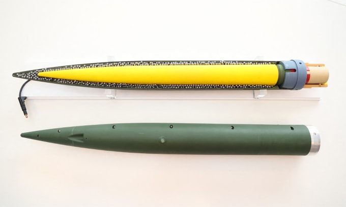 Đầu đạn FZ123 do hãng Thales của Pháp chế tạo trong ảnh chụp ngày 3/10 tại Herstal. Ảnh: AFP