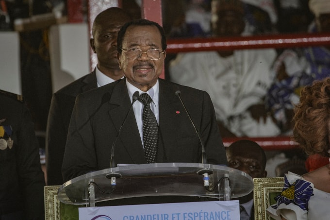 Tổng thống Cameroon Paul Biya phát biểu tại sự kiện vận động tranh cử ở thành phố Maroua ngày 7/10. Ảnh: AFP