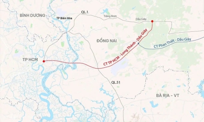 Hướng tuyến cao tốc TP HCM - Long Thành - Dầu Giây. Đồ họa: Khánh Hoàng