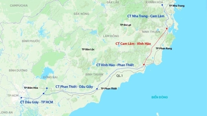 Hướng tuyến cao tốc Vĩnh Hảo - Phan Thiết. Đồ họa: Đăng Hiếu