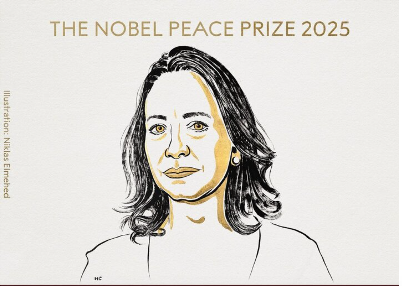 Ủy ban Nobel Na Uy trao Giải Nobel Hòa bình năm 2025 cho bà María Corina Machado. (Ảnh: The Nobel Prize)