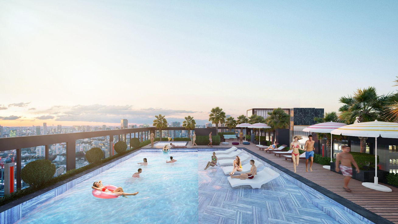 Bể bơi Rooftop - Sky Pool kết hợp giữa thiết kế hiện đại và tầm nhìn không giới hạn, dành riêng cho những ai yêu sự tận hưởng và khác biệt.